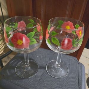 2 Franciscan Desert Rose wine glasses.